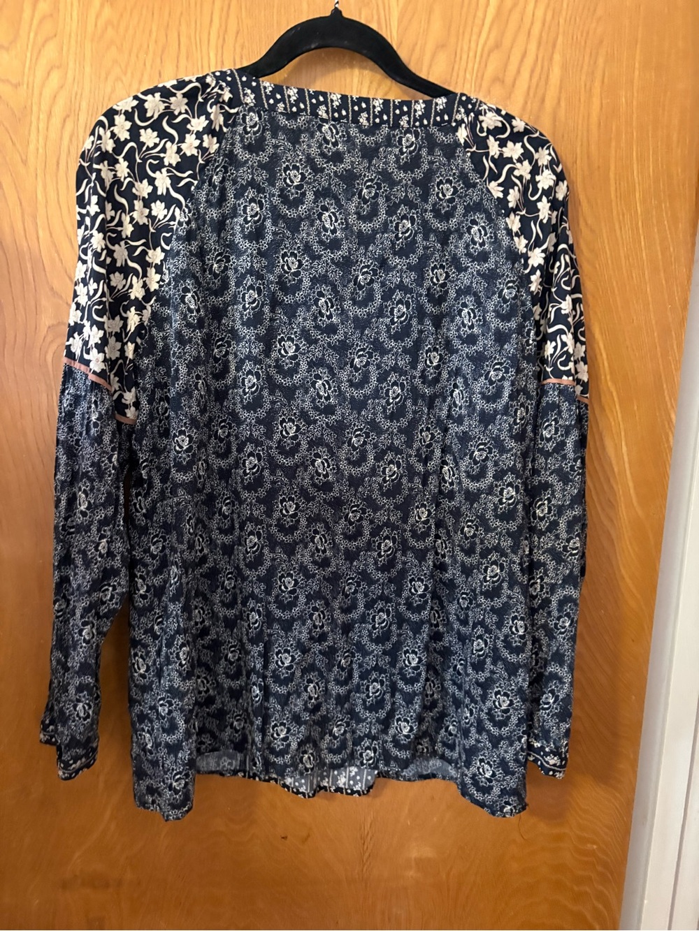Tribal Boho Floral Mixed-Print V-Neck Women's Top - Navy L - Picture 10 of 11